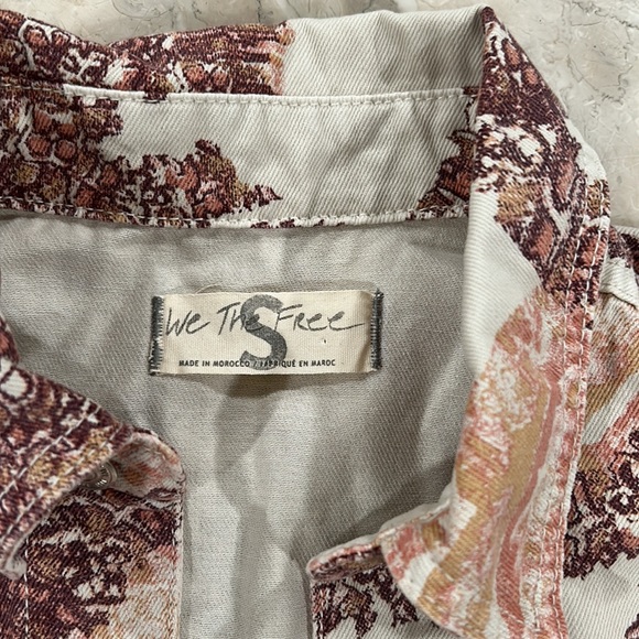 Free People Marci Printed Coverall Jumpsuit Soft Denim Brown Ivory Tan - Picture 5 of 9